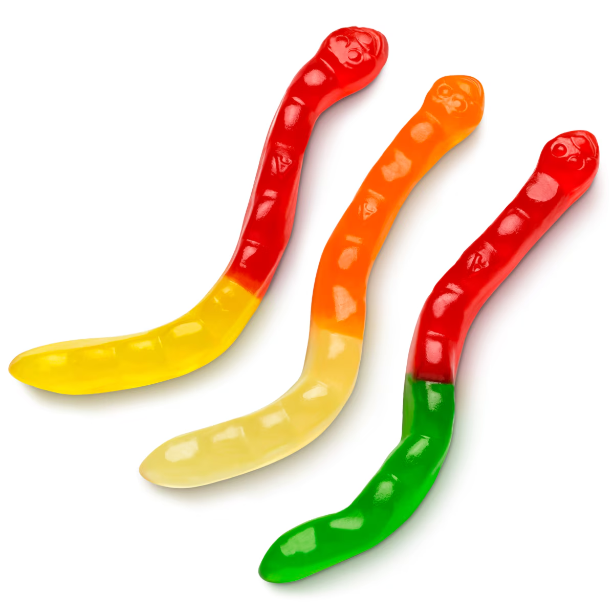 LARGE ASSORTED FRUIT GUMMII WORMS, 4"